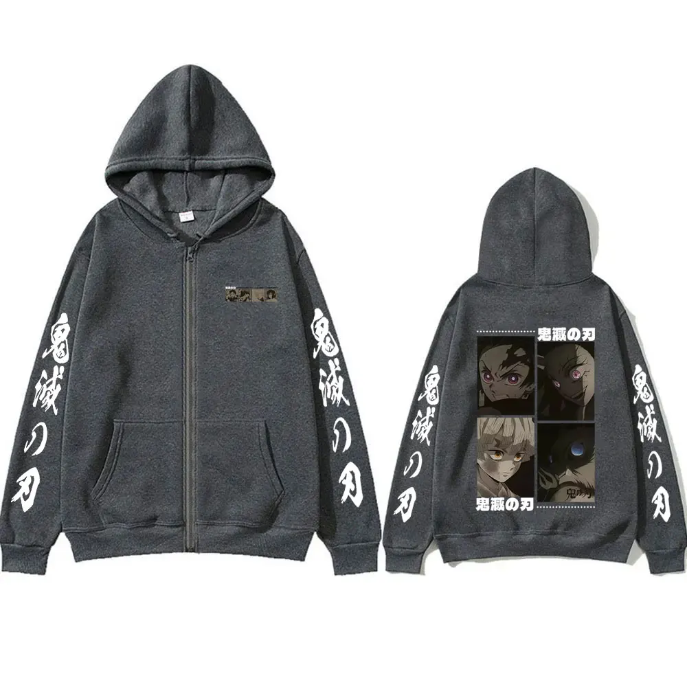 Anime Demon Slayer Kamado Tanjirou Kamado Nezuko Agatsuma Zenitsu Hashibira Inosuke Zipper Hoodie Unisex Fleece Zip Up Jacket