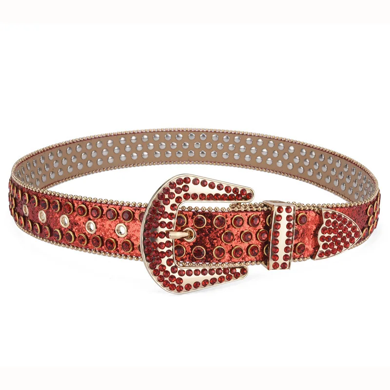 Western Full Rhinestone PU Leather Plus Size Women Belt Fashion Jeans Causal Pants Shiny Rhinestone Belt For Ladies