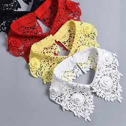Fashion Beading Fake Collar For Women White Lace Hollow False Detachable Collar Lapel Shirt Tie Necklace Clothes Accessory