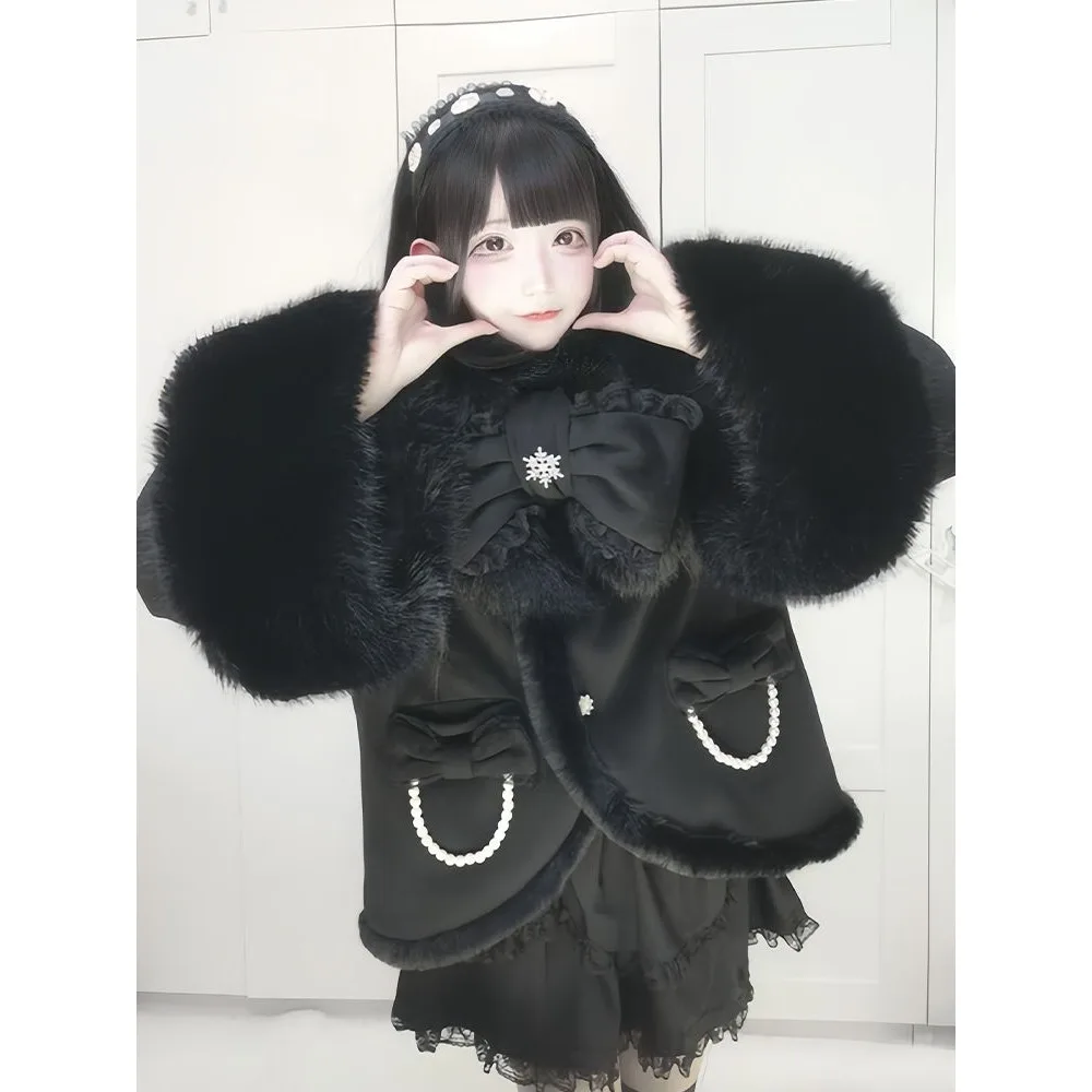 اليابانية Kawaii سترات طويلة الأكمام الأميرة نمط معطف + القوس وشاح الحلو المرأة عادية قطعتين مجموعة لوليتا الخريف الملابس