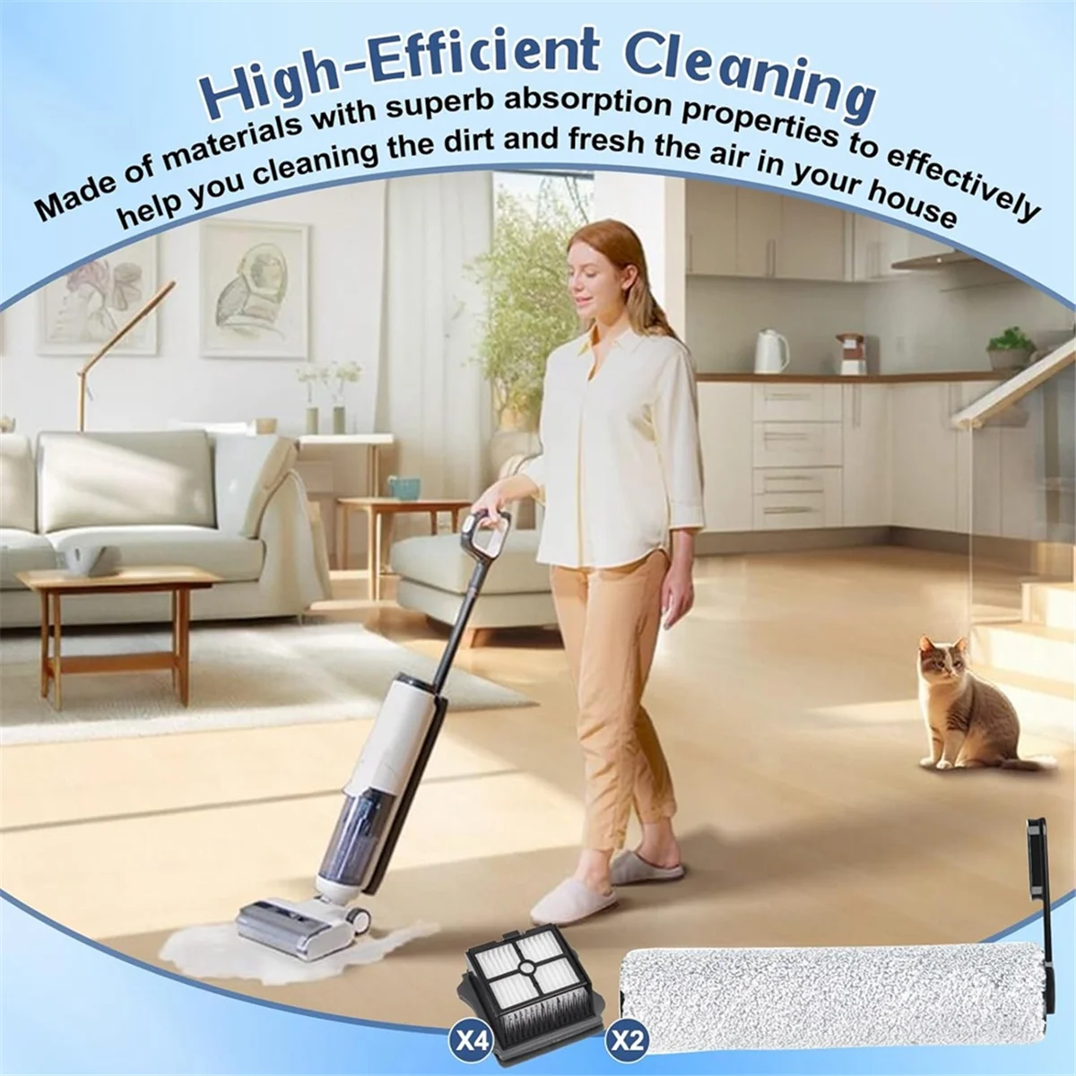 FZFZ HEPA 필터 및 브러시 롤러 세트 (Floor ONE S5 & S5 PRO & S5 PRO 2 & IFLOOR 5 무선 습식 건식 진공 청소기 용)