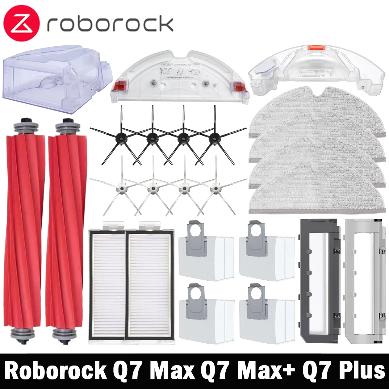 Roborock Q7 Max / Q7 Max + / Q7 Plus / T8 ตัวกรอง Hepa หุ่นยนต์เครื่องดูดฝุ่นหลักแปรงด้านข้าง Mop ผ้าฝุ่นกระเป๋า