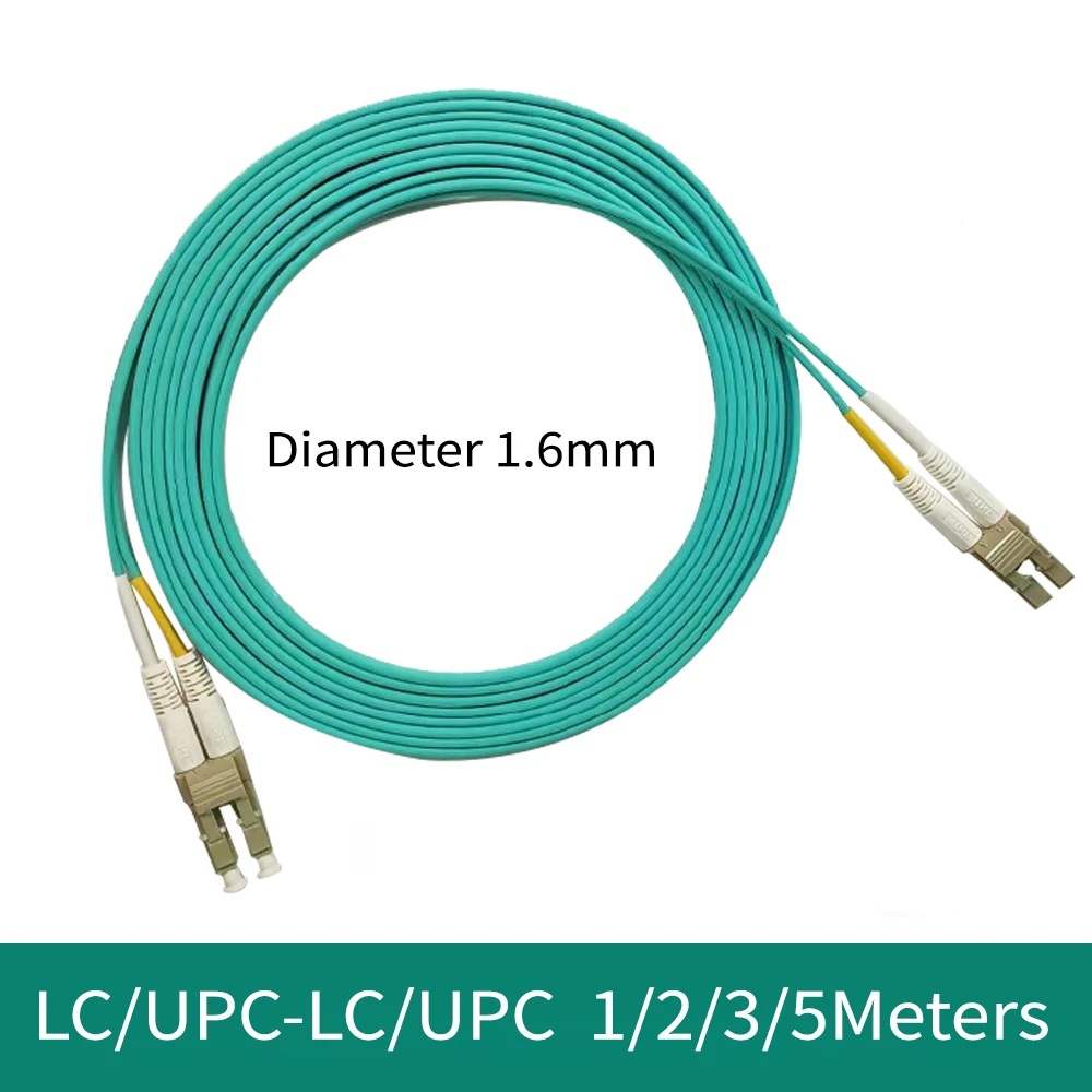 สายแพทช์ใยแก้วนำแสง UPC-LC-UPC lc/ OM3ดูเพล็กซ์มัลติโหมดเส้นผ่าศูนย์กลางแกนคู่เส้นผ่านศูนย์กลาง1.6มม. FTTH สายแพทช์ในร่ม