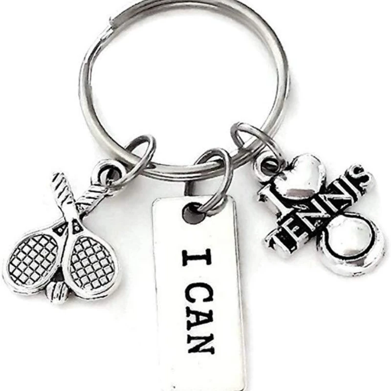 I Can I Love TENNIS Racket Coach Sports KeyChain KeyRing Women Man Charm Handmade Diy Pendant Accessories