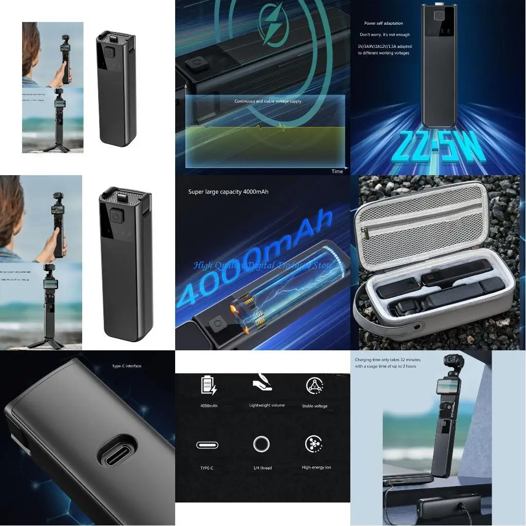 

U2JE USB C Fast Charging 4000mAh Battery Capacity Type C External Battery Pack for Pocket 3 Camera