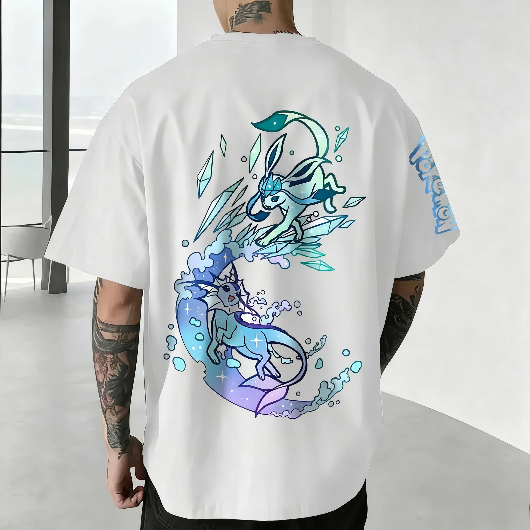 

Pokémon Anime Men's and Women's Summer T-shirts 2025 New Eeveelution Printed Large Casual Loose Parent Child Short Sleeve Top