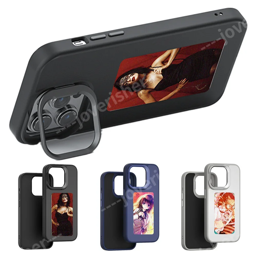 

NFC DIY Picture Ink Bracket Phone Case Stand for iPhone 15 14 13 Pro Max Case Screen Phone Cover Cartoon Ink Protection Holder