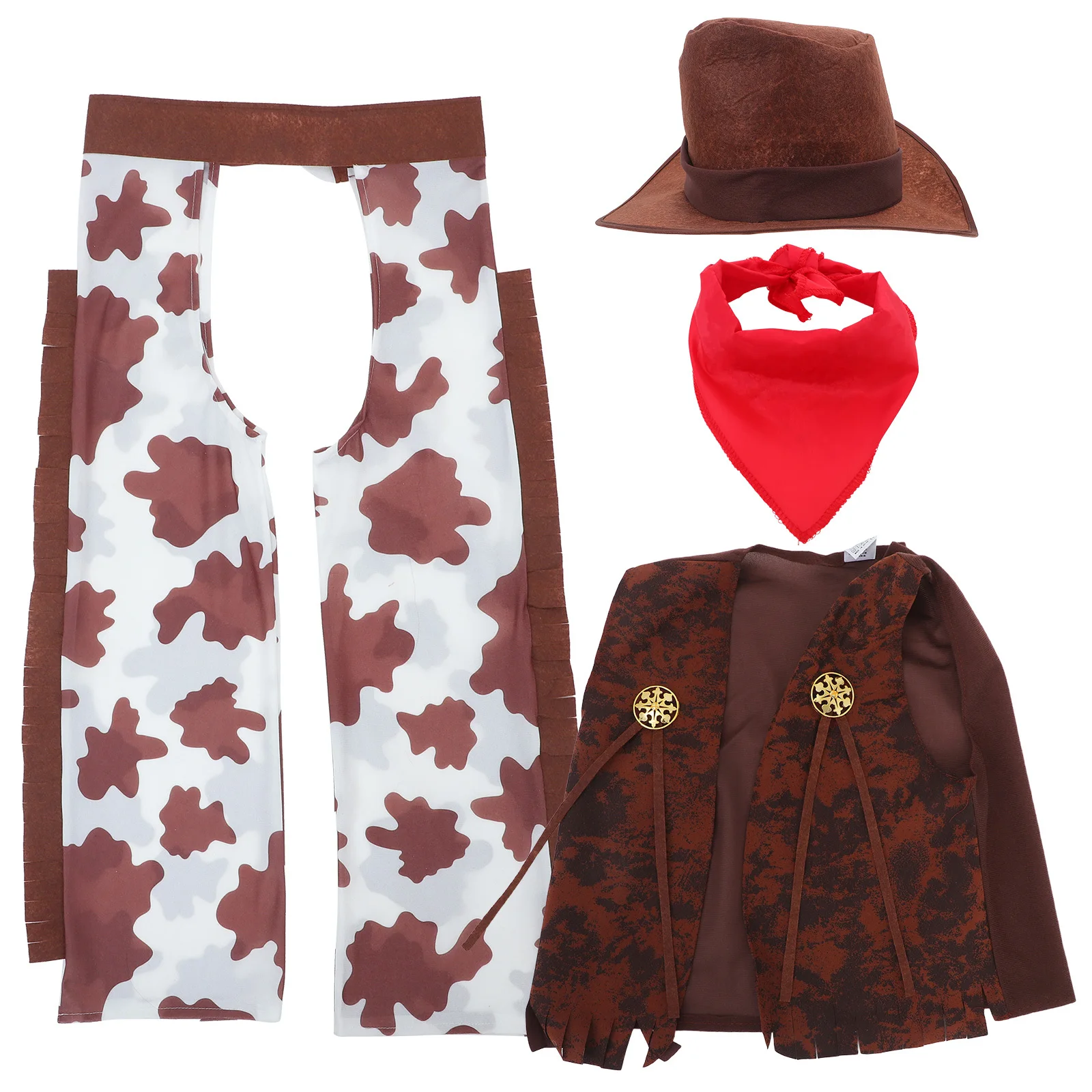 

1Set Men Cowboy Costume Vest Hat Bandana Western Outfit Halloween Carnival Dress Up 165-185cm Suit Vest for Men