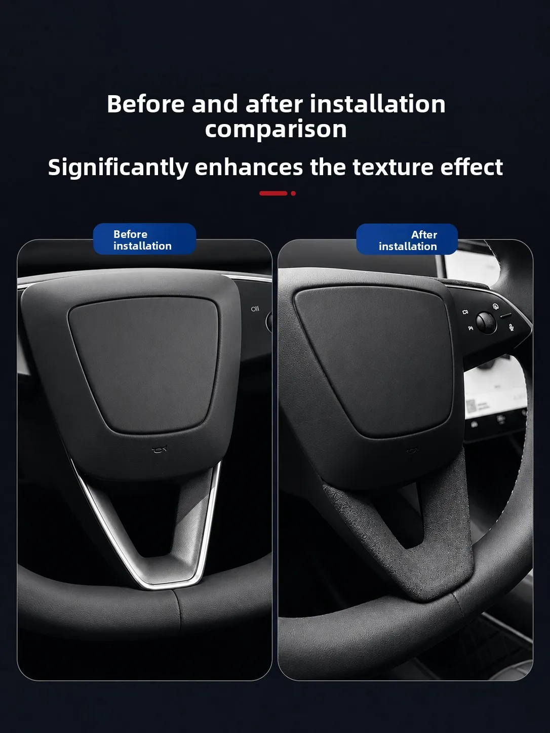 Steering Wheel Patch for Model 3 Y YL Updated Version Synthetic Suede Steering Wheel U-shaped Patch Protective Cover Sticker