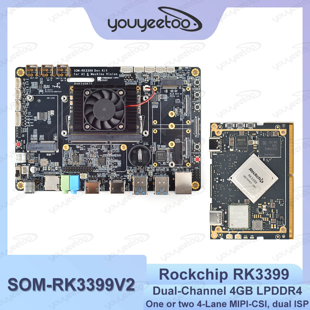 SOM-RK3399V2 Dev Kit Rockchip RK3399 Компьютерный модуль с 5G и 2,4G Wi-Fi 4 ГБ LPDDR4 64 ГБ eMMC Макетная плата Двухэкранный дисплей