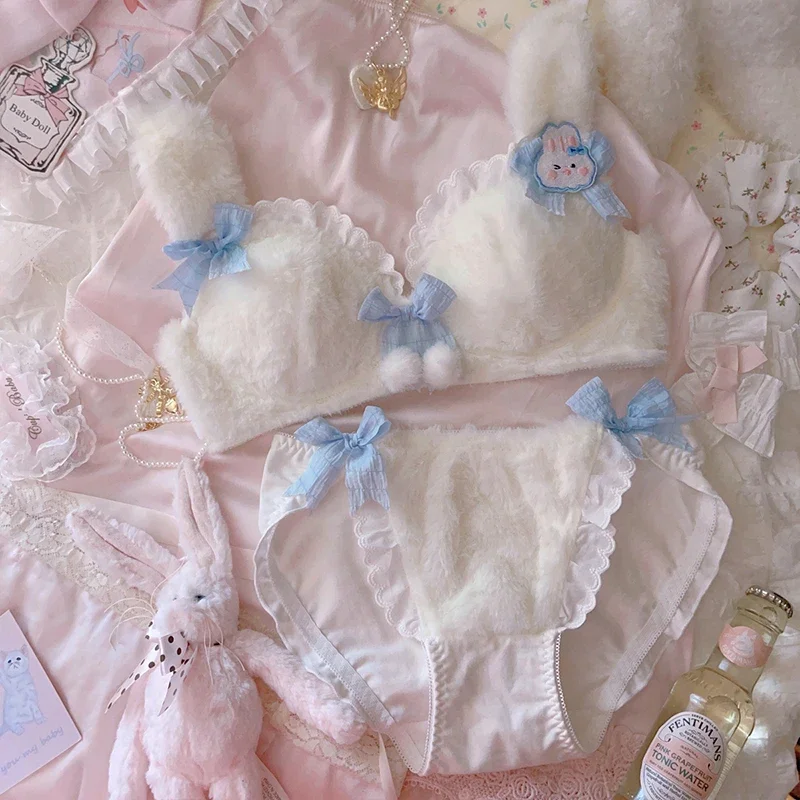 

Милое милое плюшевое нижнее белье в стиле девушки, без косточек, треугольная чашка, мультяшная вышивка, панда, овца, бюстгальтер, комплект, хлопковое женское нижнее белье