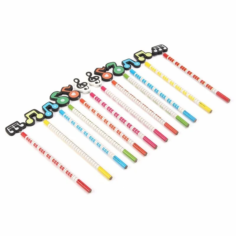 5pcs/lot Musical Note Cartoon Standard Wooden Pencils Stationery for Kids Office School Supplies Pattern Randomly