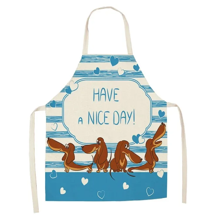 

Funny Wiener Dog Print Kitchen Apron Home Cooking Baking Accessories Linen Bib Pinafore Gift Dog Lovers Pet Shop Uniforms 1Pc