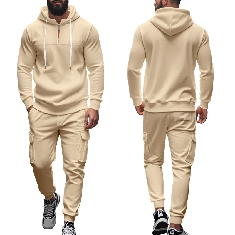 

Men's Casual Hoodie Pants Set Fce Lined Loose Fit Autumn Winter American Sle Long Sve Coat Jaet And Trousers Ensemble