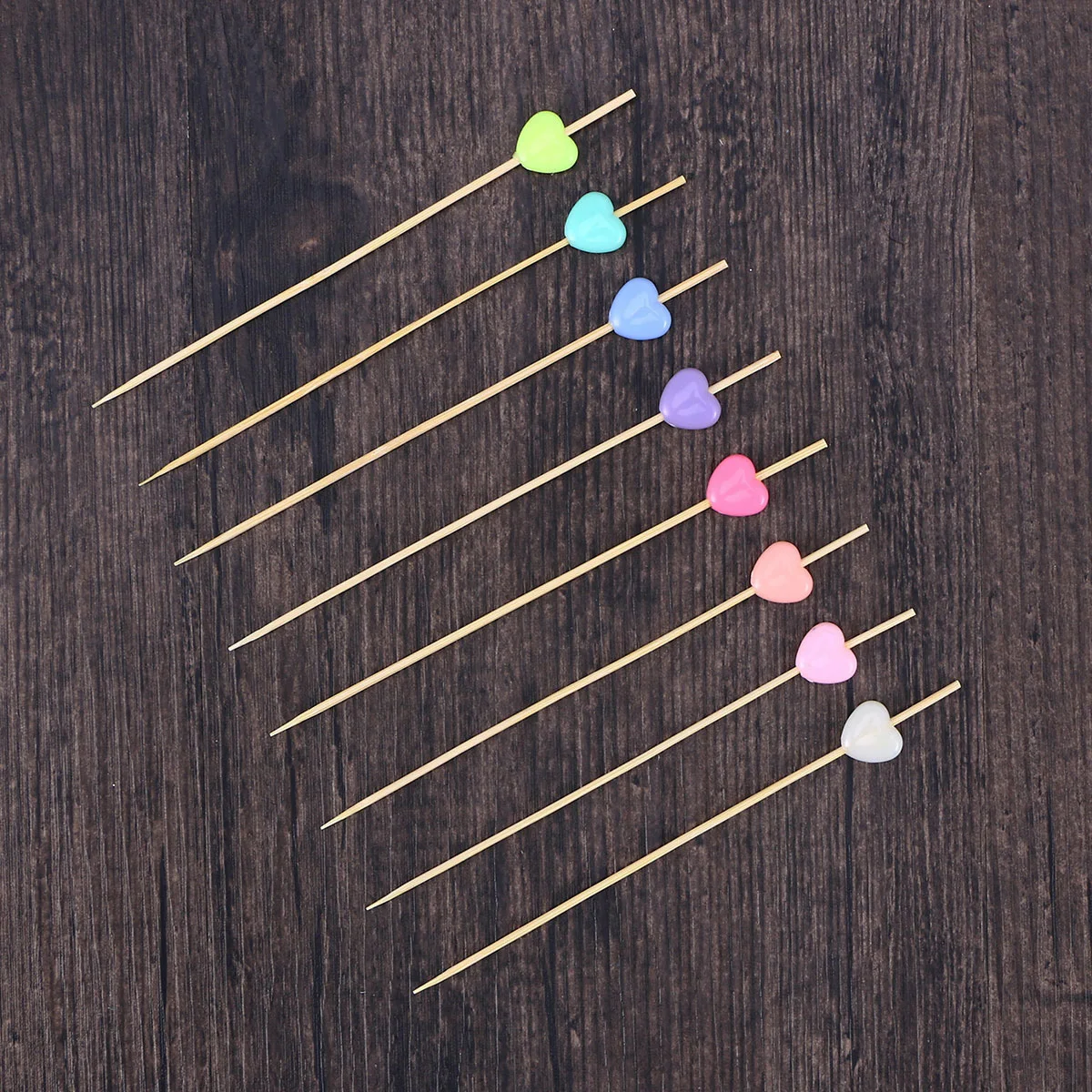

100 pcs Bamboo Creative Fruit Picks Colorful Heart Bead Cocktail Sticks Appetizer Finger Food Decor Bar Home Party Use Fruit