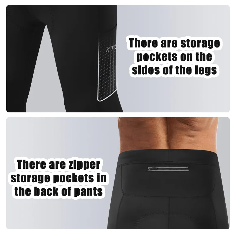 X-TIGER Winter Cycling Pants with Back Pocket 5D Gel Padded Men Fleece Sports Warm Long Pants MTB Road Ski Motorcycle Bike Pants