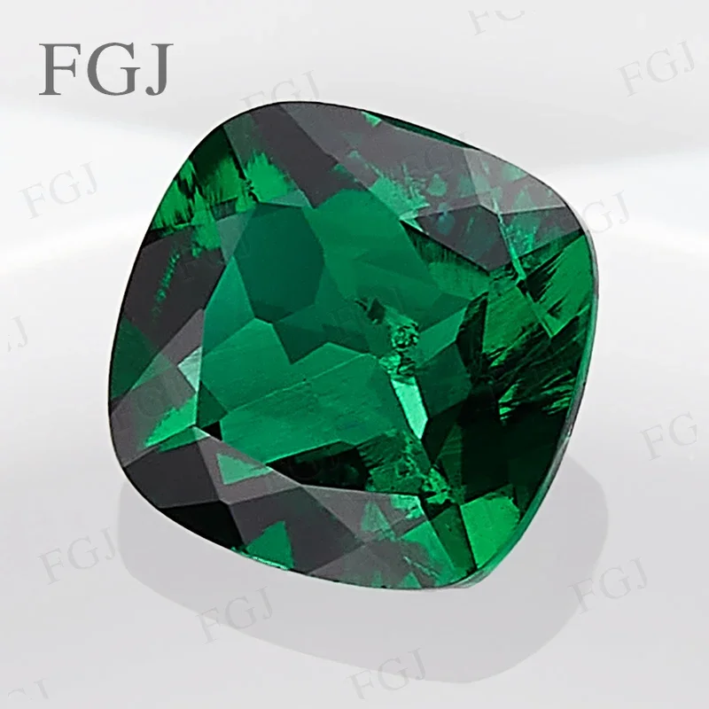 【Square Cushion Cut】Lab Grown Zambian Emerald Hydrothermal Hand Cut with Cracks Inclusions Inside Selectable AGL Certificate