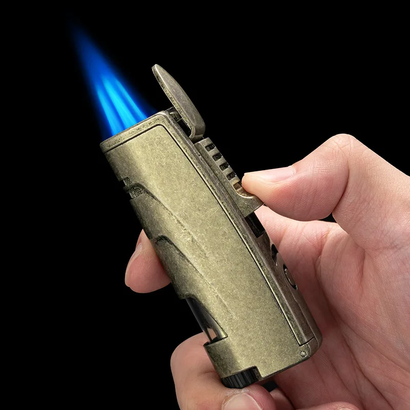 

GUEVARA Outdoor Alloy Metal Cigar Turbo Lighter 3 Fire Direct Spray Windproof Butane Gas Lighters Portable Luxury Men's Gifts