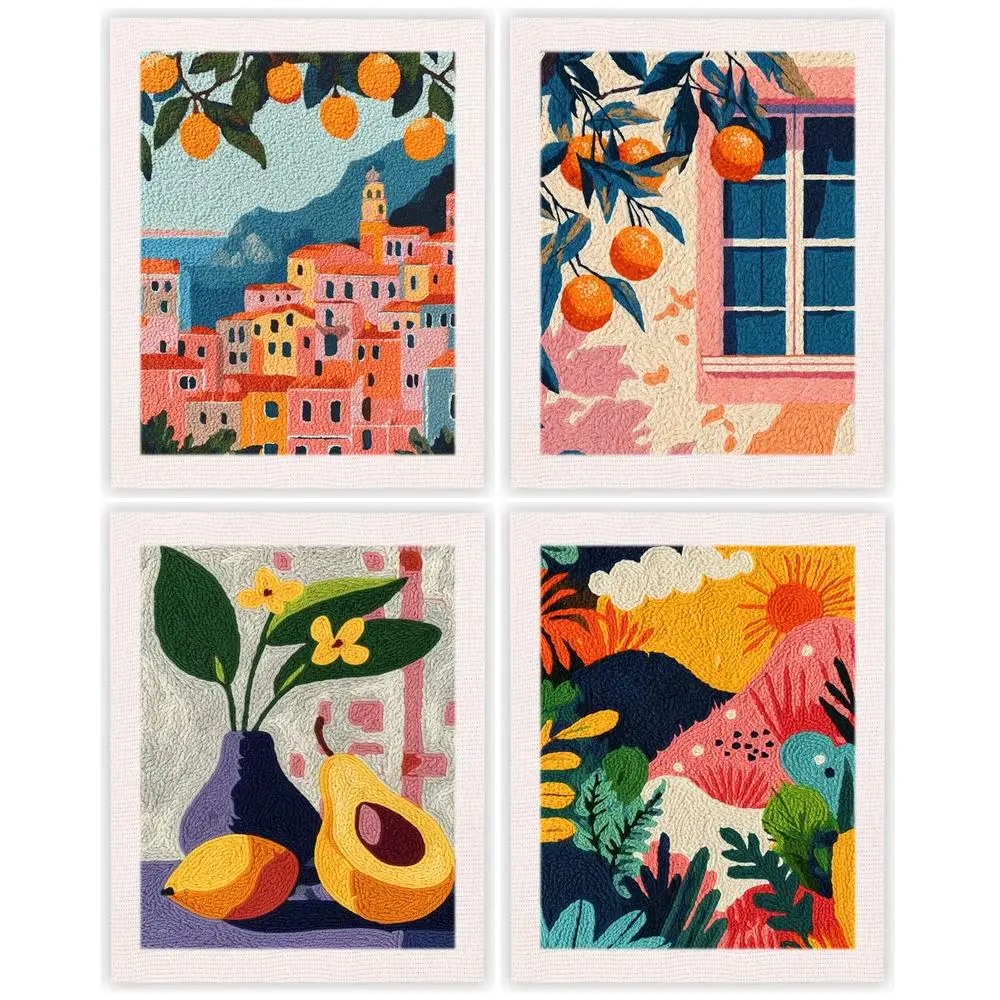 

Punch Needle Embroidery Starter Kits Rug Hooking Kit for Adults Handcraft Punch Needle Kits with Embroidery Hoops Fruit Scenery