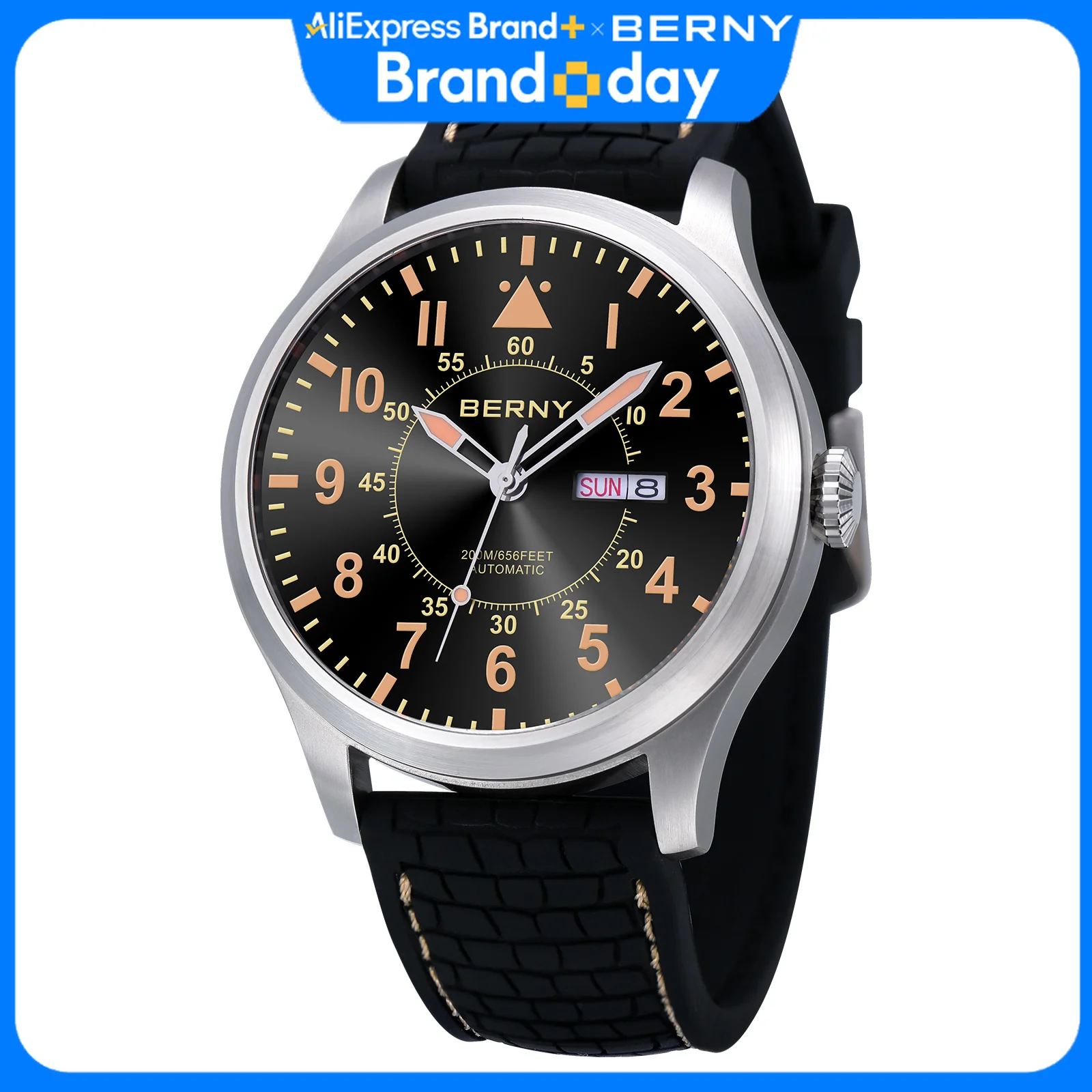 BERNY 20Bar Diver Men's Automatic Watch 100% Original Top Aviation Sapphire Luminous Over Size Waterproof 20ATM Top Men Watches