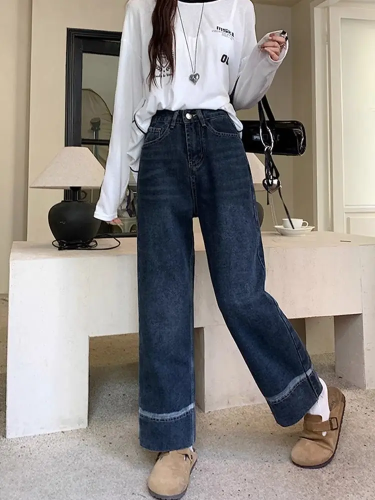 Wide Leg Jeans for Women New High Waisted Plus Size Pear Shaped Figure Loose Fit and Slimming Nine Inch Straight Leg Pants