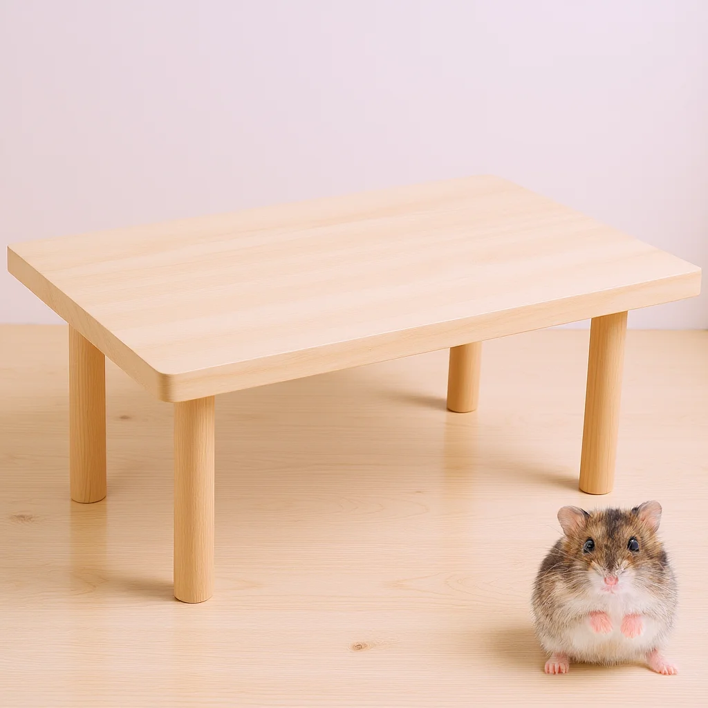 

Hamster Play Platform Wooden Cage Accessory for Rats Mice Small Pets Elevated Stand with Bowl Holder Natural Playground Table