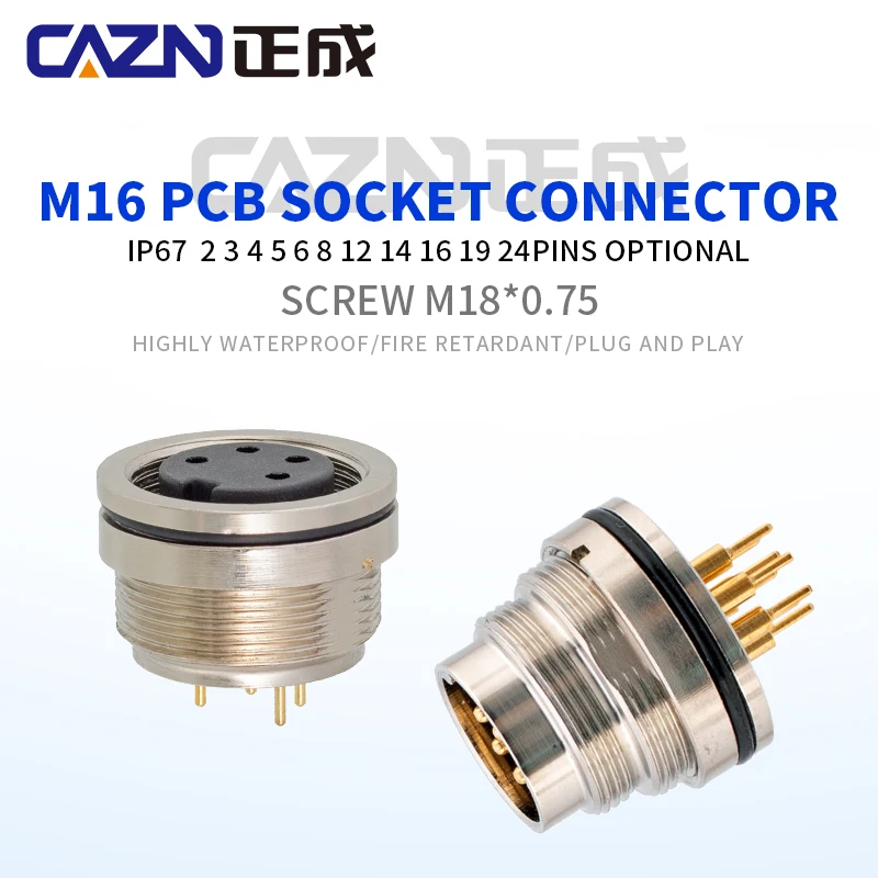 CAZN 4pin 5 pin M16 PCB Socket Male Female Front Back Mount Metal Connector