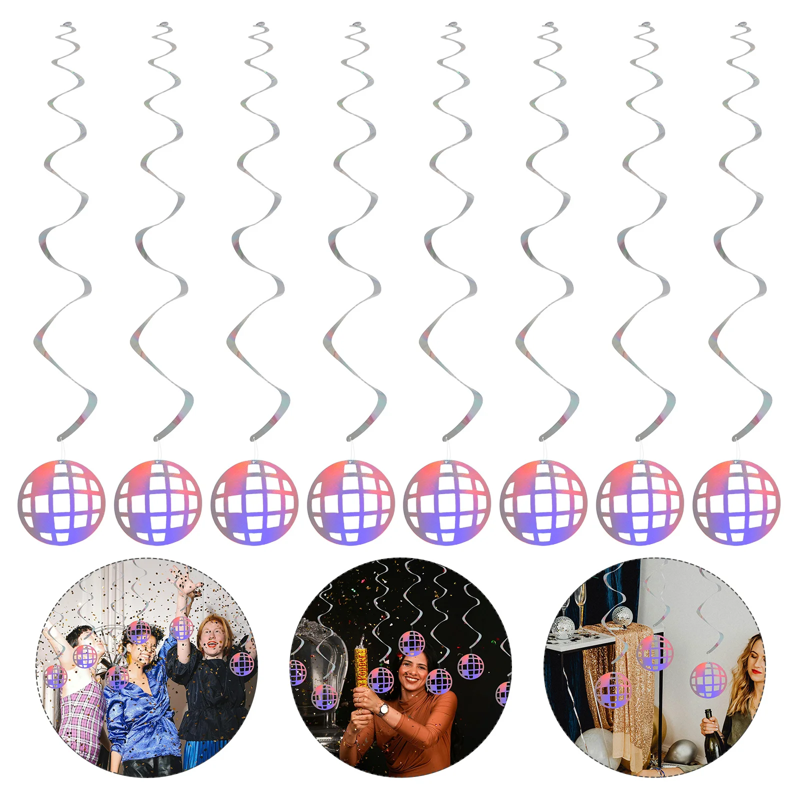 

30Pcs Disco Party Swirl Hanging Decorations Retro 70s Holographic Spiral Streamers Birthday Holiday Dance Ceiling Hanging Decor
