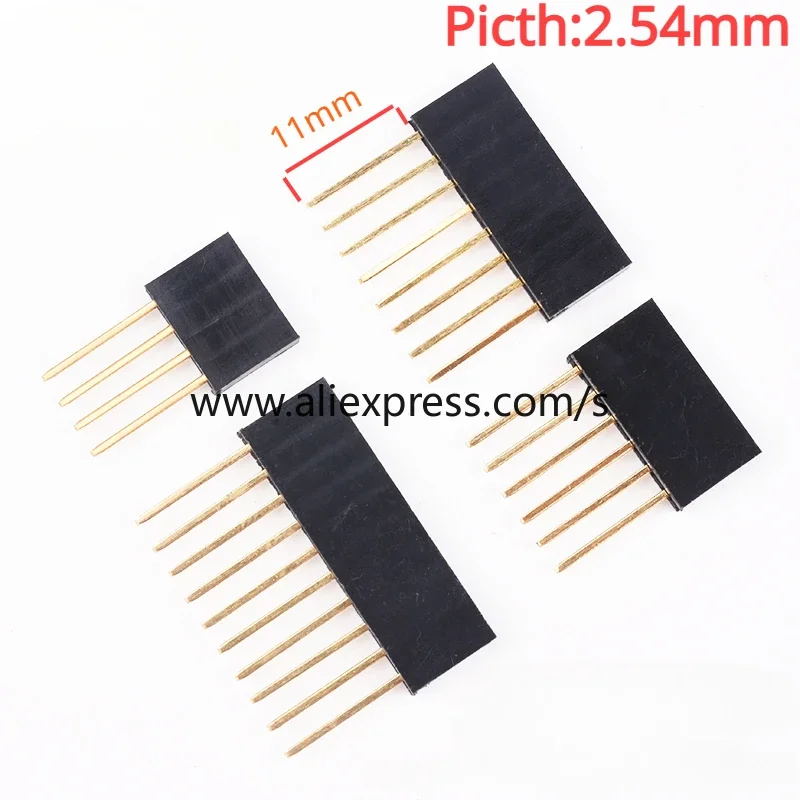 10pcs 2.54MM 1X2/3/4/6/8/10/15 Pin Stackable Long Legs Femal Header For Arduino Shield Stlxy 11mm