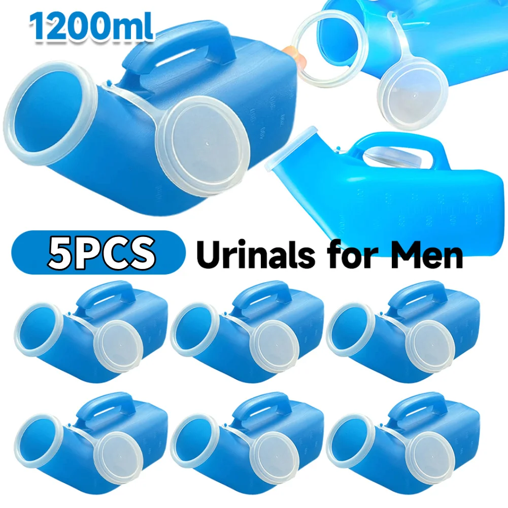 

5 шт., 1200 мл, писсуары для мужчин, защищенная от разливов бутылка для мочи, пластиковая мужская бутылка для подносного судна с крышкой для автомобиля пожилого возраста и недержания