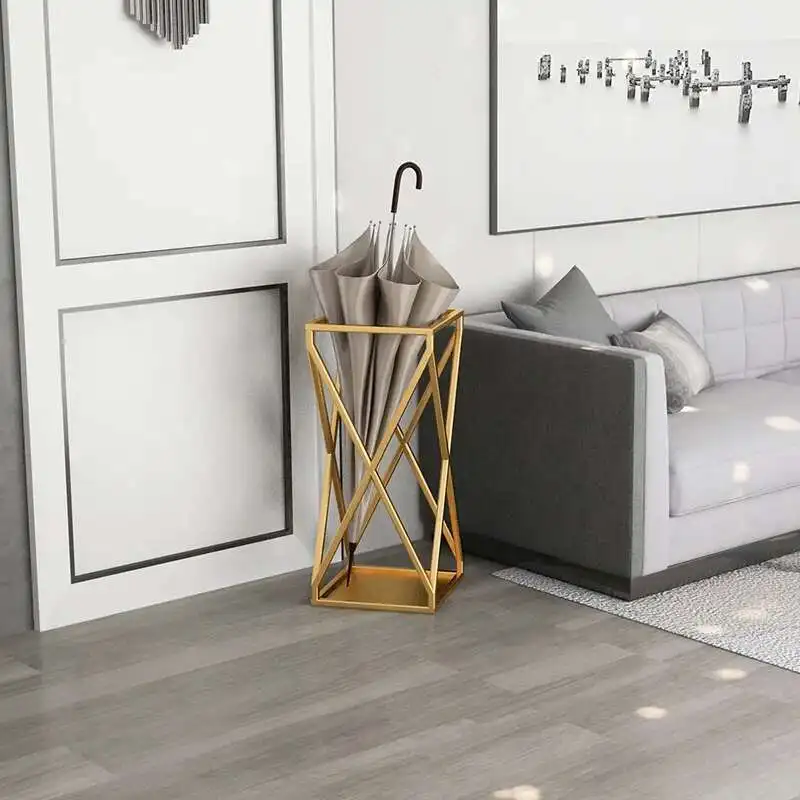 

European-style Golden Light Luxury Home Umbrella Rack Hotel Lobby School Wrought Iron Umbrella Storage Rack Metal Shelf