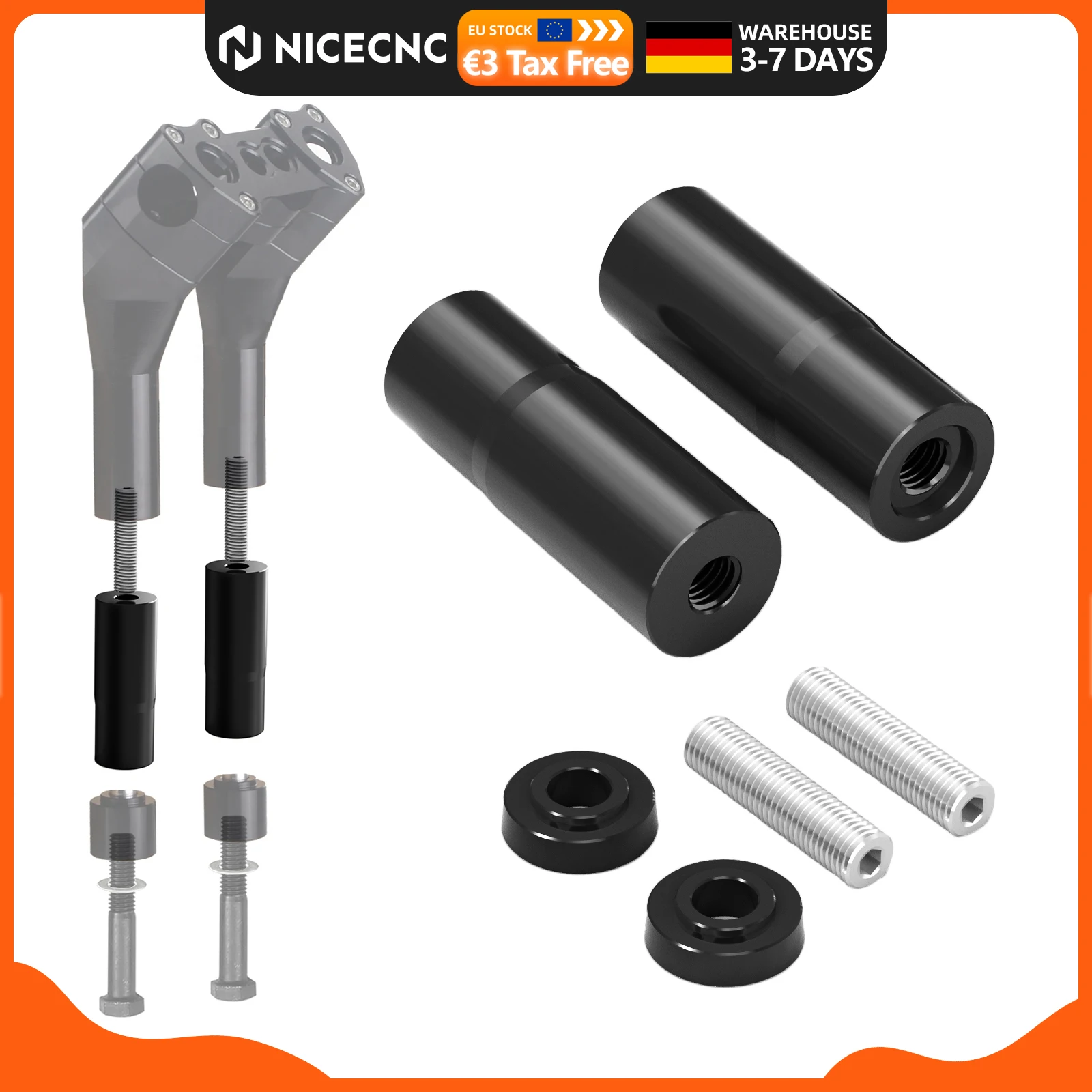 Rehausseur de guidon de moto de 3,4 po pour Harley Iron 883 XL883N 2009-2022, Iron 1200 XL1200NS 18-21, 883 XL883L 11-20, 1200 XL1200T 14-19, Dyna Fat Bob FXDF 08-17, Low Rider 93-17, Street Bob 06-17, Wide Glide 93-17, Fat Boy FLSTF 01-17, 48 XL1200X 10-22