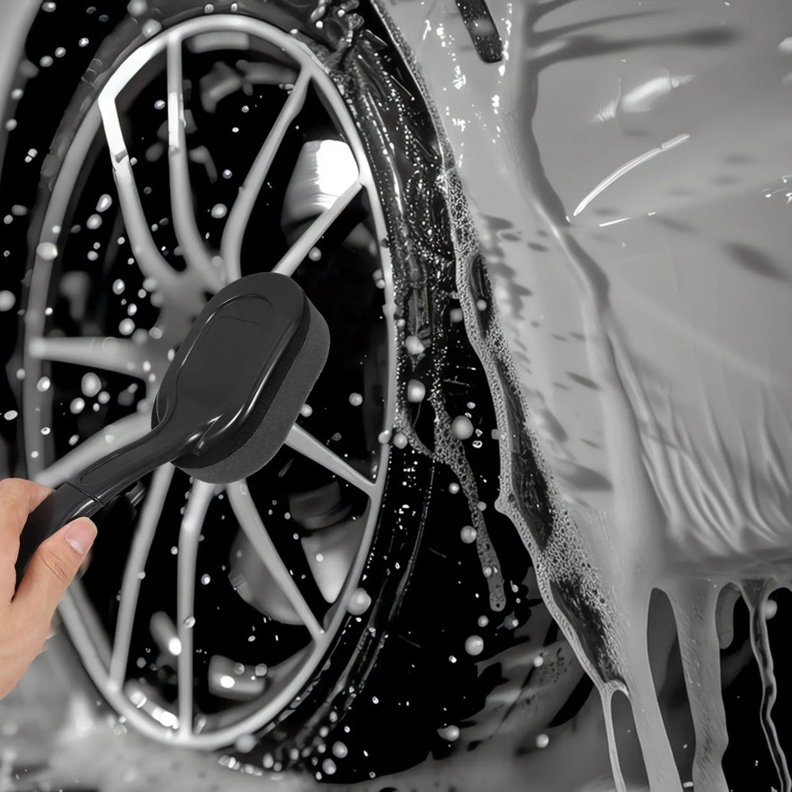 Car Wheel Washing Cleaning Tool Tire Shine Brush Featuring Soft Deformation-Resistant Sponge Head Wheel Brush for Detailing