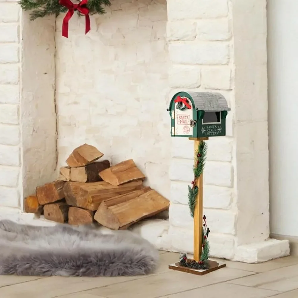 

Christmas Decoration Mailbox Standing Letter Box Decorative Letterbox Ornament for Home Cafe Indoor Outdoor Living Room Party,