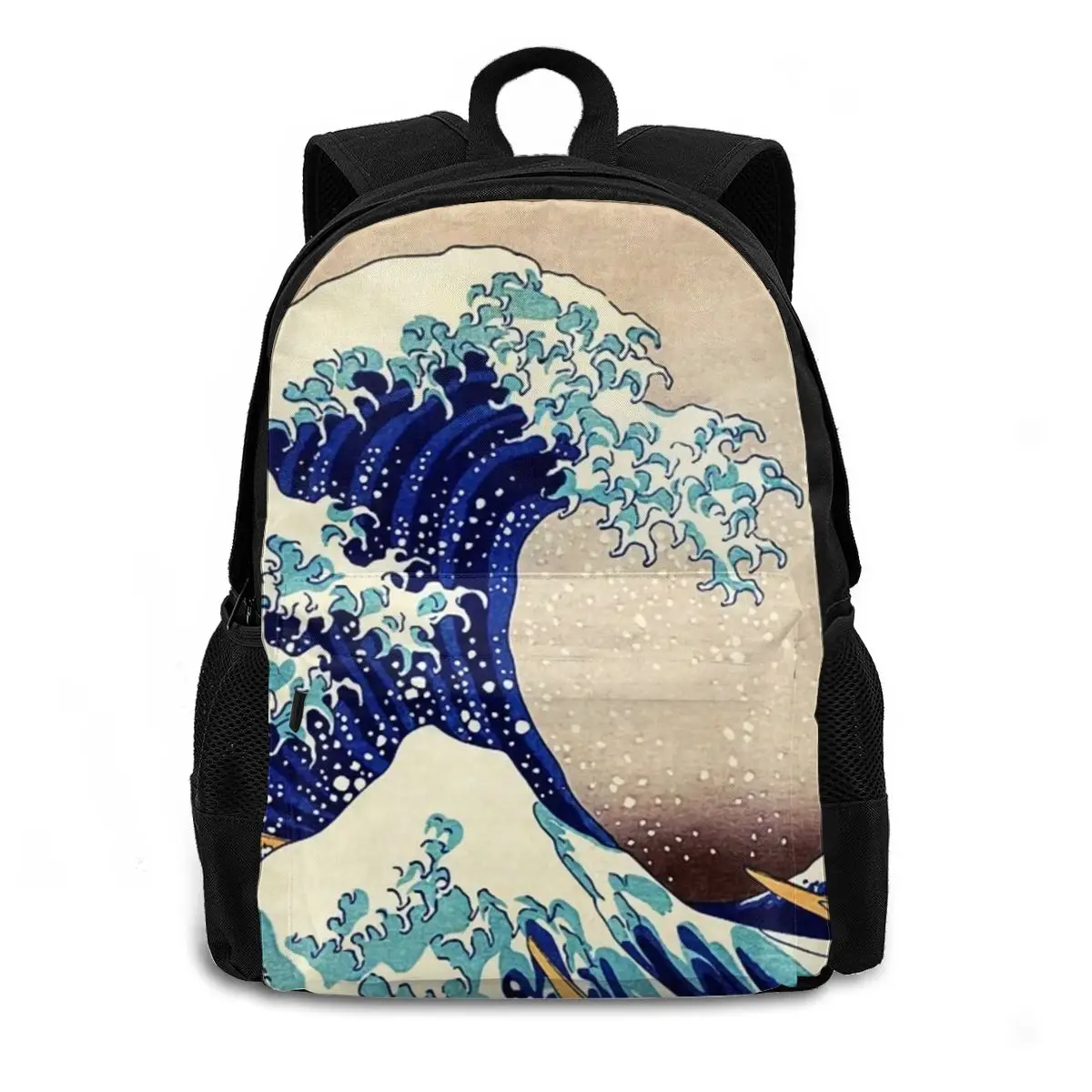 Hokusai Backpacks Polyester Travel Youth Backpack Pattern Unusual Bags