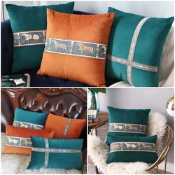 30X50/45X45CM Luxury Velvet Embroidered Horses Pattern Cushion Case Modern Nordic Simple Pillows Cover Sofa Couch Throw Pillows