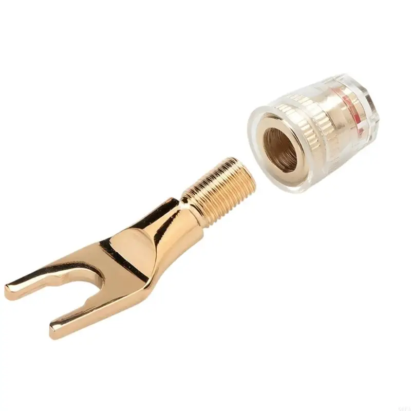 Q6PA Transparent Insulated Y Fork to Banana Plugs Adapters with Gold Plate Increaser Binding for Premium Sound Quality