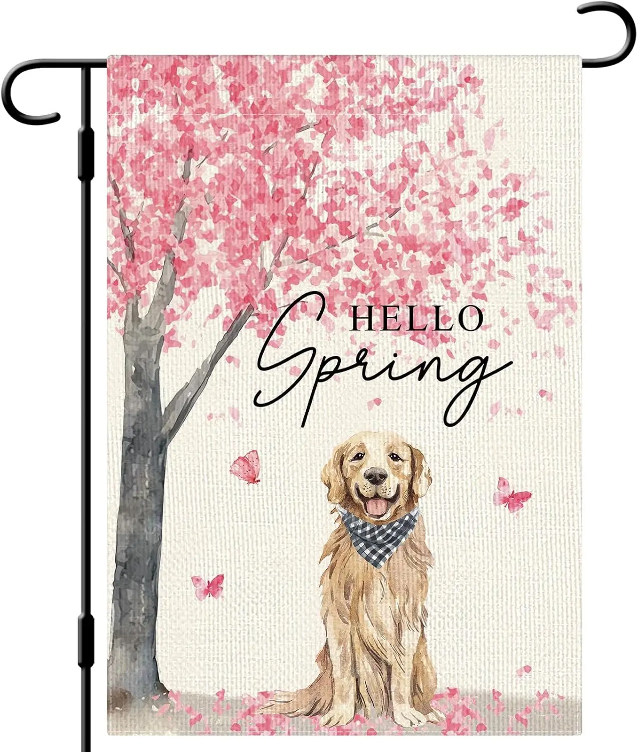 DLZDN Hello Spring Dog Garden Flag Golden Retriever Cherry Blossom Floral Garden Flag 12×18 Inch Double Sided Vertical Burla SSL