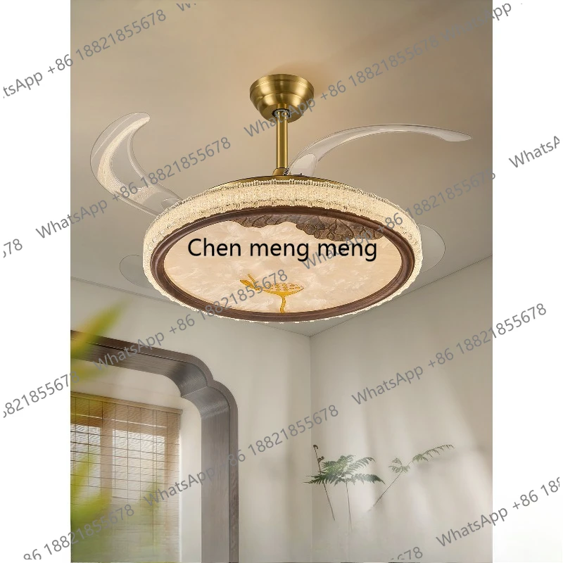 

New Chinese living room fan light Song aesthetic walnut high-end restaurant fan chandelier