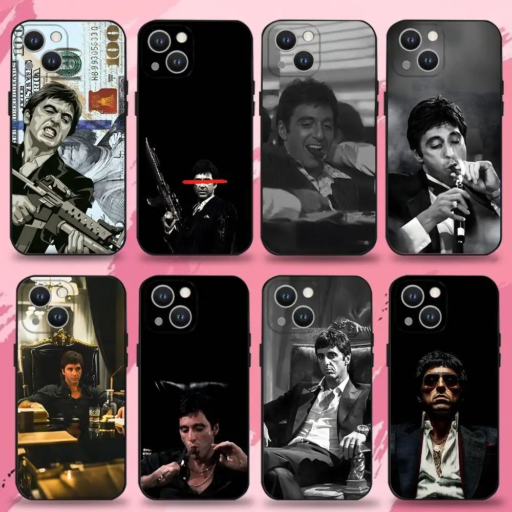 حافظة هاتف S-Scarfaces Tony M-Montana لهاتف iPhone 16,15,14,13,12,11 Plus,Pro Max,XS,X,XR,SE,Mini,8,7,غطاء أسود من السيليكون الناعم