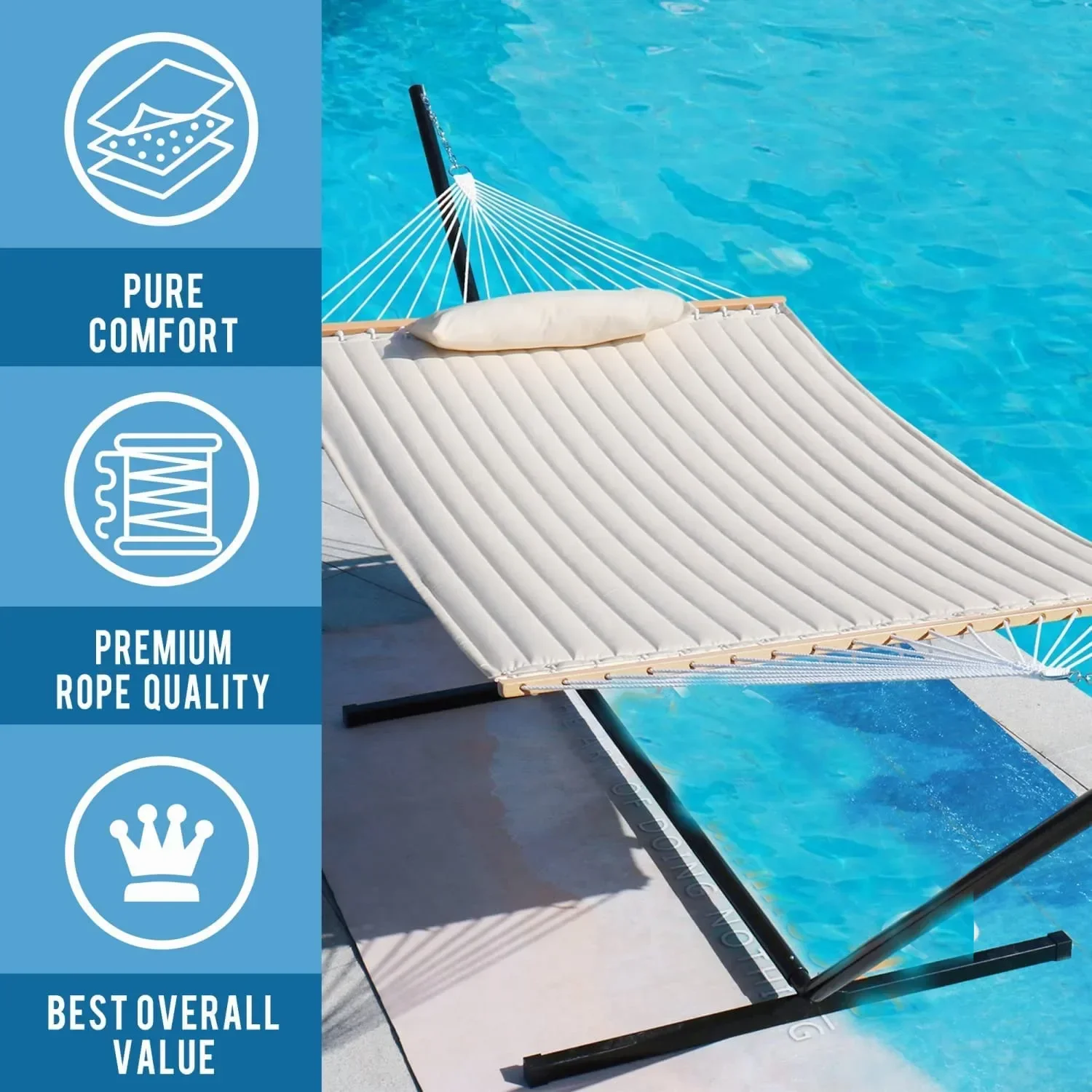 2026 12 FT Quilted Fabric Double Hammock with Hammocks for Outdoor Patio
