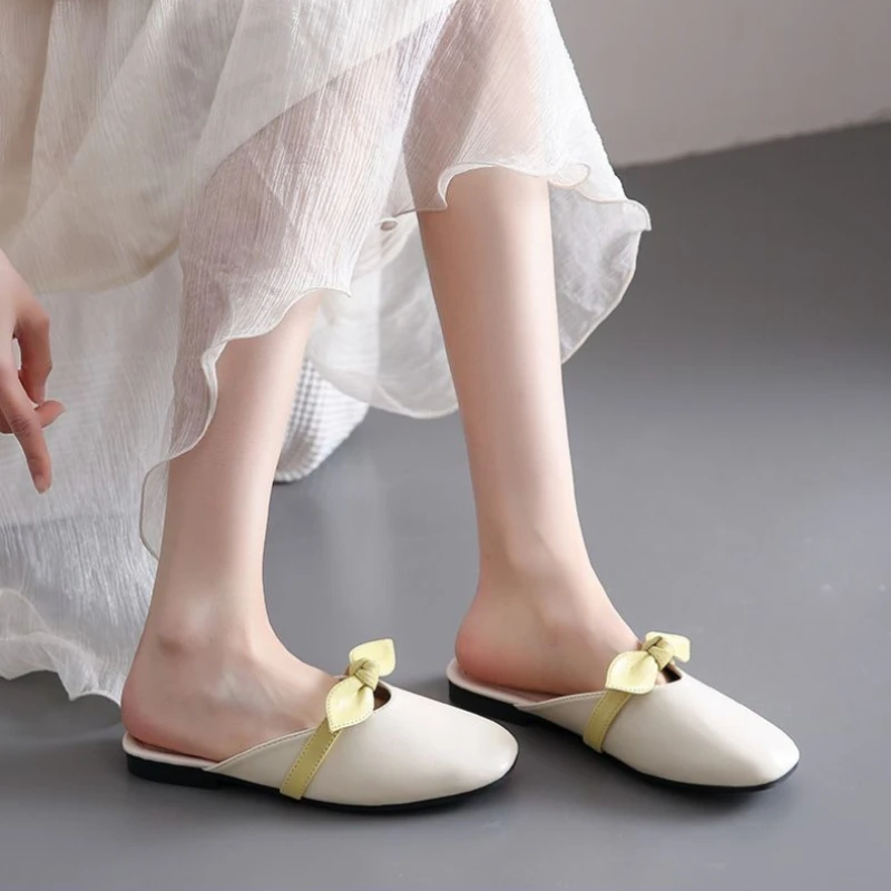 

2026 Summer Women Slip On Lazy Style Backless Mule Half Sandals Toe Covered Flat Comfortable For Dress Outdoor