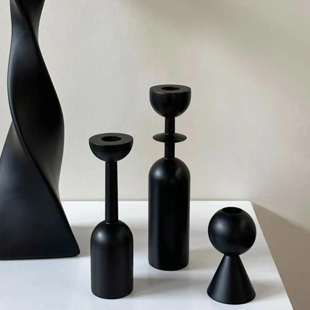 

3Pcs/Set French Style Wooden Candle Holder Minimalist Vintage Candelabra Multi-Size Geometric Aesthetics Candlestick Ornament