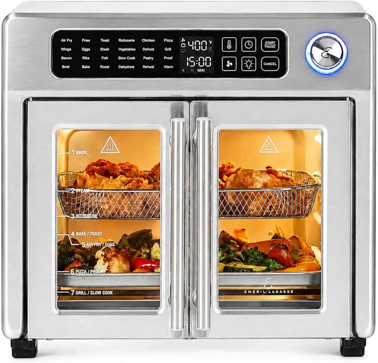 Lagasse 26QT French Door Multi-Function Air Fryer Toaster Oven | 26QT air fryer oven with French doors, 24 cooking functions