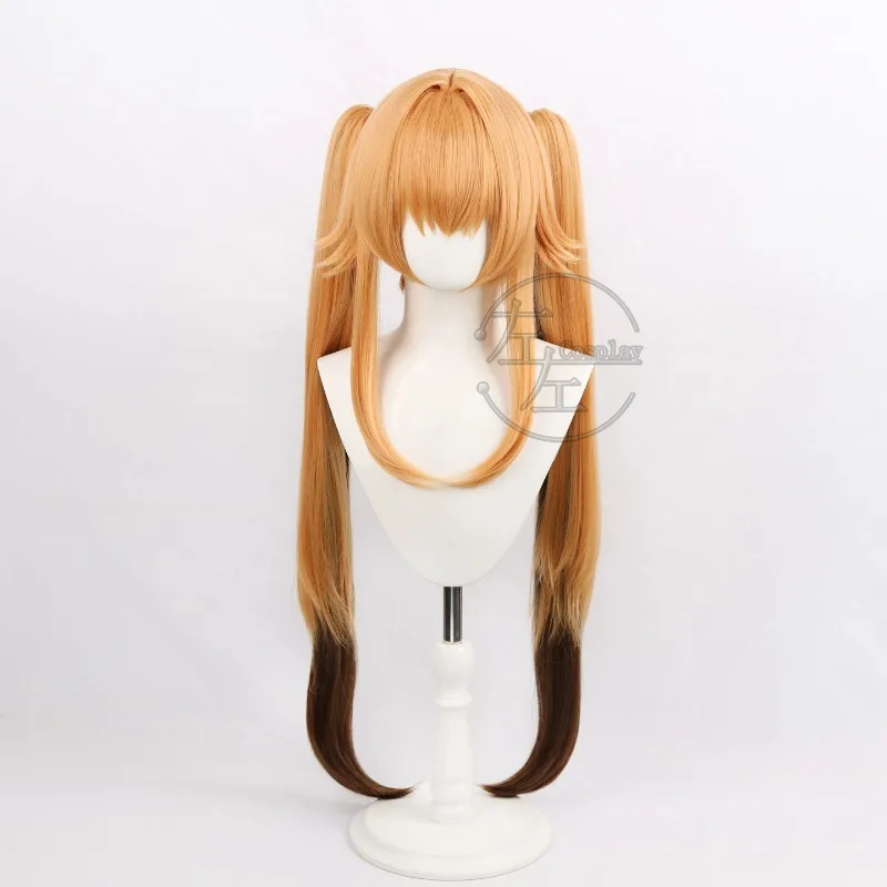 Ying Ning Cosplay Wig for Comicon Party Adult Women Gradient Long Hair Double Claw Clip Ponytails Heat Resistant Synthetic Hair