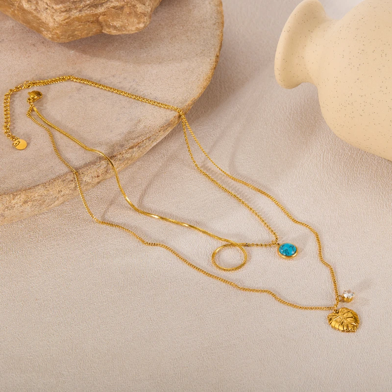 Blau Türkis Zirkonium Anhänger Titan Stahl Damen OL Persönlichkeit Vielseitig Mode Halsketten Schmuck Party Geschenk – Detail 4