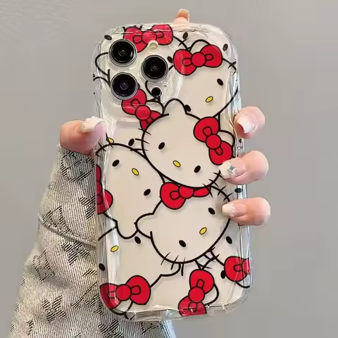 For Samsung Galaxy S25 S24 Ultra S23 FE S22 Plus S21 M55 M14 A30S A50 Happy Hello Kitty Family Cartoon Wave TPU Soft Phone Case