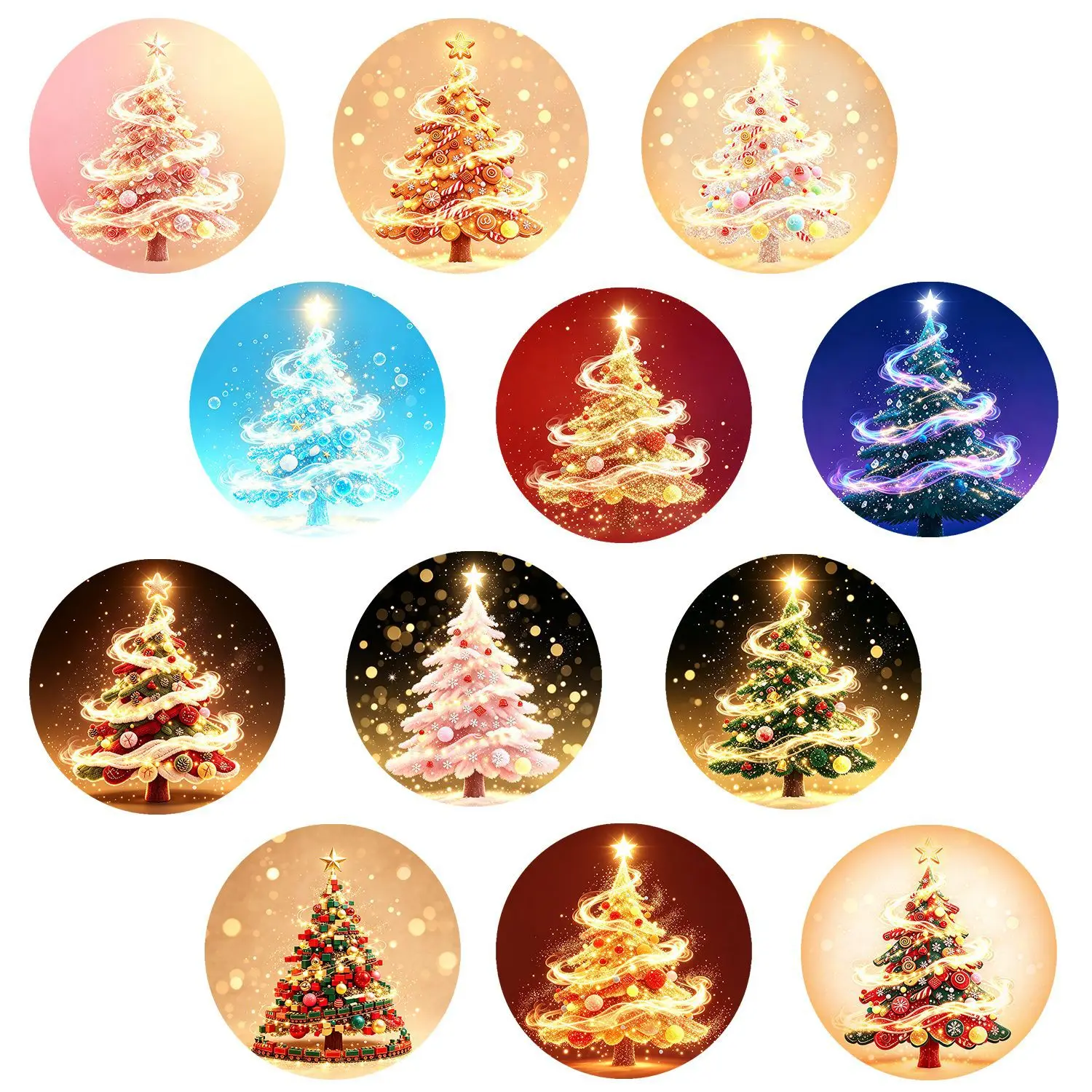 Shimmer Christmas Tree Round Glass Fridge Magnets Star Halo Magnetic Stickers Winter Souvenir Decor Gifts