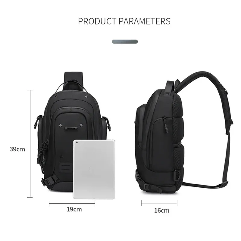 Ozuko Unique Design Large Capacity Chest Bag Waterproof Casual Sling Bag Men Crossbody Adjustable Strap Leisure Shoulder Bag