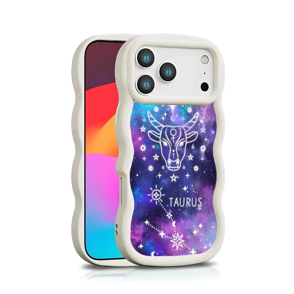 

Zodiac Sign Taurus Phone Case for iPhone 17 16 15 14 13 12 11 Air Pro Max Plus White Soft TPU Wavy Edge Cover